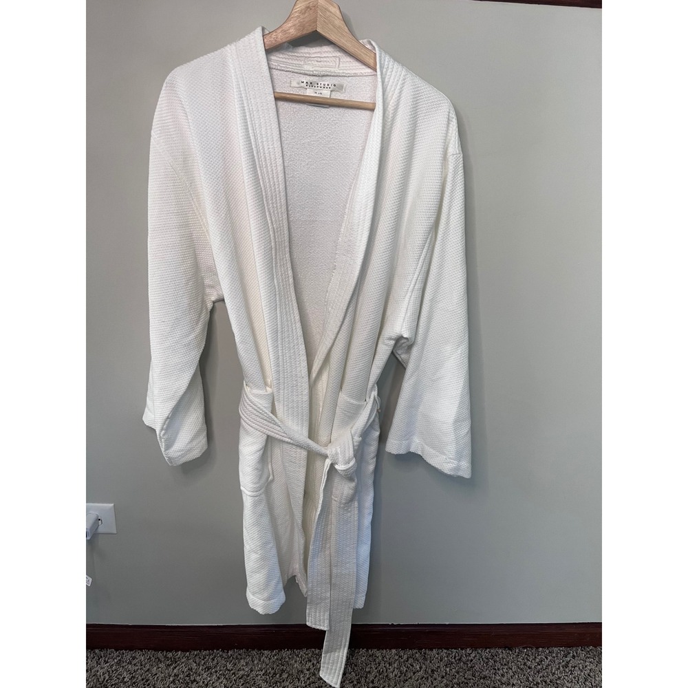 Max Studio Sleepwear White Waffle Weave Cotton Spa Robe L/XL